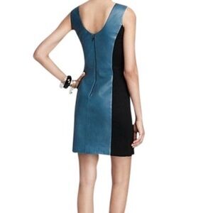 Aqua Black Mini Dress with Leather Detail